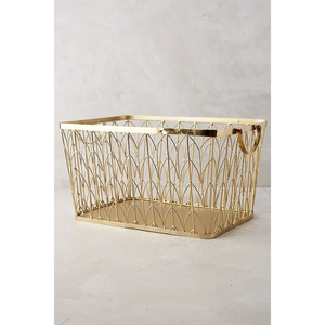 3 Piece Gold Metal Wire Basket <b>Set</b> Round Wire Storage Bin With Handles Laundry <b>Hamper</b> Planter Organizer - Product Image 4