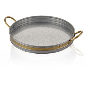 Best Quality Galvanized Metal Round Serving <b>Tray</b> With Copper Tone Rim And Rope Handles Decorative Platter For Home <b>Kitchen</b> Decor - Product Image 2