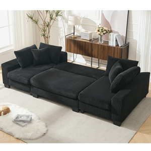 114 di nuovo arrivo \ "divano letto in velluto a U nero regolabile convertibile Oversize 2-in-1 Video fornito per il soggiorno - Product Image 6