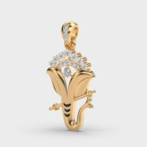 Collier pendentif en or jaune avec diamant, motif végétal, coupe brillante ronde, chaîne à maillons, style classique, unisexe, à porter au quotidien - Product Image 3
