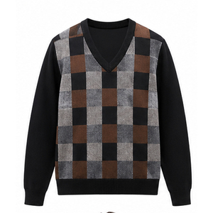 <b>Men's</b> Black Knitted <b>Pullover</b> Sweater Solid Color Regular Sleeve Autumn Wear High Quality Breathable O Neck Knitted Sweaters - Product Image 1