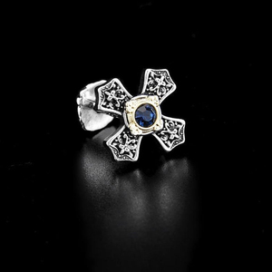 Boutons de manchette personnalisés ornés de croix, accent pierre bleue, ton argent et or, style vintage, accessoires de chemise de mariage pour homme - Product Image 2