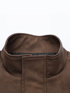Blouson en cuir PU marron vieilli unisexe coupe ample col montant style motard personnalisé B2B streetwear coupe-vent vente en gros - Product Image 2