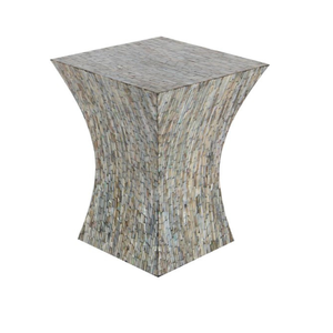 Tabourets carrés évasés gris fumé naturel, mosaïque artisanale en nacre, petite table d'appoint, décoration de salon - Product Image 1