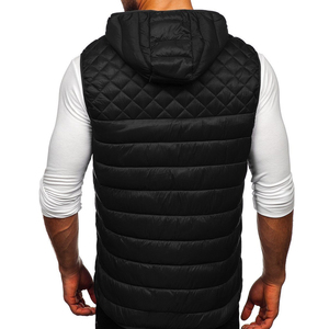 <b>Men's</b> <b>Black</b> Hooded Quilted <b>Vest</b> Windproof Casual Outerwear Polyester Wadding Zipper Closure Solid Color Regular Length - Product Image 3