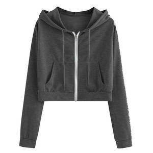 Sudadera Casual con Capucha y Cierre para Mujer, Color Sólido, Manga Larga, Tejido de Algodón Regular de 340g, Transpirable, para Otoño/Invierno - Product Image 3