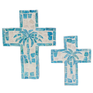Extraordinary Handmade Mosaic Cross Wall Decor MOP Blue Palm <b>Tree</b> Wall Art Coastal Accent Tropical Cross Hanging <b>Decoration</b> Home - Product Image 1