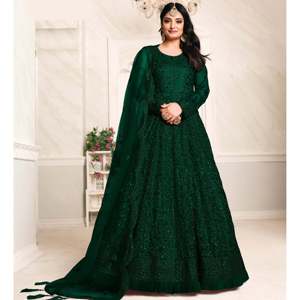 Vestido de Fiesta Hecho a Mano con Cuello Redondo y Corte en A, con Bordado de Lentejuelas en Organza, Cintura Imperio y Dupatta, para Ocasiones Elegantes - Product Image 2