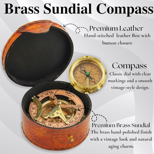 Brass Nautical Sundial Compass <b>Multi</b> Function Analog Dial Handheld Navigation <b>Tool</b> Tabletop Display for <b>Camping</b> Travel - Product Image 3