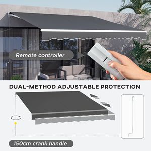 Tenda Parasole Elettrica Retrattile UV 3,6x3m con Telecomando e Manovella Manuale per Terrazze - Product Image 4