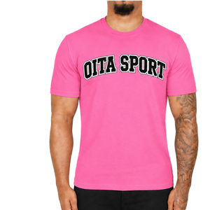 T-shirt ajusté rose vif pour homme, manches courtes, col rond, imprimé personnalisé, décontracté, en coton, coupe slim, streetwear, vente en gros, sport - Product Image 1