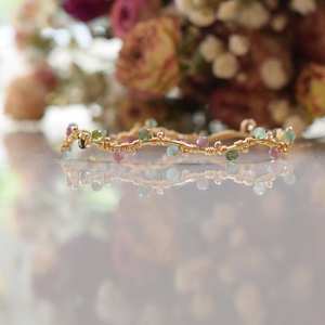 Bracelet en tourmaline, bracelet délicat en pierres précieuses naturelles pour femme, cadeau de pierre de naissance, argent sterling 925 plaqué or 14 carats - Product Image 3