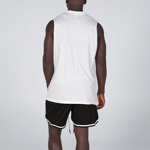 <b>Men's</b> <b>White</b> Sleeveless Crew Neck Eco-Friendly Gym Tank Top Breathable Plain Dyed Knitted Sporty Muscle Front Logo - Product Image 2