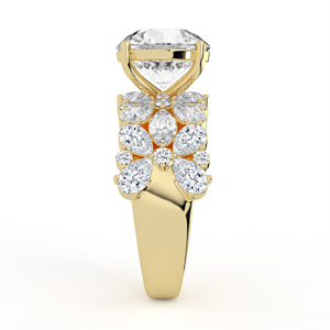 Bague opulente en or jaune large avec diamant rond brillant, mosaïque botanique et grappe de diamants poire et marquise, bijou de déclaration - Product Image 6