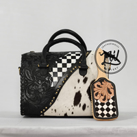 Ensemble sac à main et portefeuille en cuir de vachette à motif à carreaux, style western vintage, avec fermeture éclair, le plus vendu, pour l'été