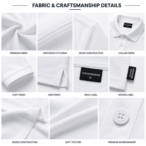 Men's <b>White</b> Short Sleeve Cotton Oxford <b>Polo</b> Shirt Breathable Solid <b>Golf</b> Shirts Regular Fit Woven Design Button Front - Product Image 6