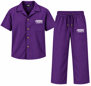 Ensemble décontracté d'été pour homme Risk Sports : T-shirt à manches courtes en maille unie violette et pantalon avec cordon de serrage - Product Image 1