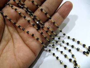 Natural Black CZ Rondelle Micro Faceted 3mm Size Beaded Cubic Zircon <b>Wire</b> Wrapped Rosary Chain - Product Image 5