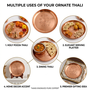 Ensemble de thali en cuivre fait main pour la Pooja, assiette traditionnelle pour la Puja, cadeau pour le festival Diwali, thali Aarti, décoration pour le temple à domicile, vente en gros - Product Image 4
