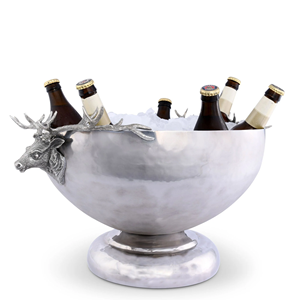 Copa de champán de lujo plateada con asas laterales de cabeza de ciervo, cuenco enfriador de vino y hielo de metal martillado de primera calidad para decoración de bares y buffets - Product Image 3