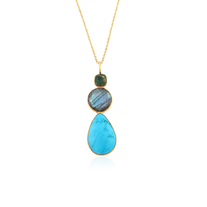Wholesale brass necklace mohave emerald copper turquoise labradorite turquoise pendant 18k gold plated bezel set chain necklace - Product Image 1