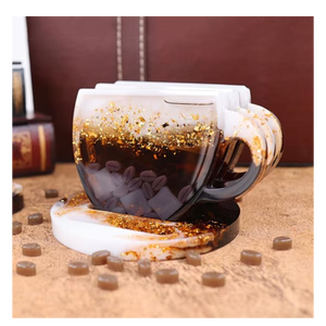 ชุดจานรองแก้วกาแฟทำมือสุดหรูพร้อมที่วาง ทำจากอีพ็อกซี่เรซิ่น – จานรองแก้วดีไซน์ทันสมัยสำหรับตกแต่งบ้าน - Product Image 2