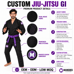 Kimono de Jiu-Jitsu Noir Personnalisé 100% Coton avec Ceinture Violette BJJ Gi Ibjjf Kimono d'Entraînement Respirant Coupe Classique Arts Martiaux - Product Image 6