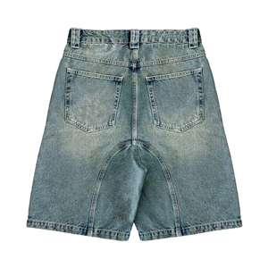 Shorts en jean délavé pour hommes, braguette zippée, respirant, décontracté, longueur genou, streetwear, mode estivale, fabricant sur mesure, prix de gros - Product Image 2