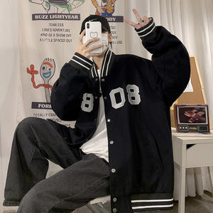 Veste varsity ample pour homme avec col montant, en polaire d'hiver, couleurs et logo personnalisables - Product Image 3