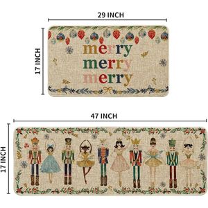 Tapis de cuisine décoratifs Noël Joyeux Noël Motif Casse-Noisettes Aquarelle, Lot de 2 tapis à profil bas 17x29 pour la maison et les fêtes - Product Image 2