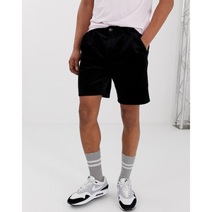 Men's <b>Black</b> <b>Corduroy</b> Bermuda Shorts Mid Waist Elastic Breathable Casual Style Solid Color Woven Fabric - Product Image 3