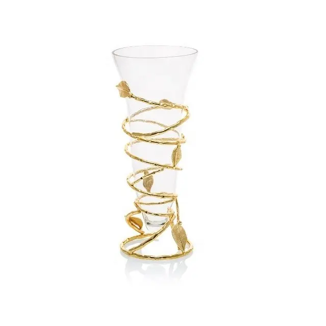 יוקרה דקורטיבי זהב קלוע מתכת סניף עם זכוכית פרח אגרטל עבור עיצוב הבית
