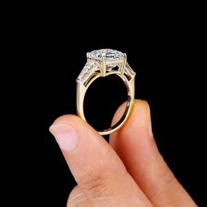 Luxury 2.02CT Asscher Cut Diamond Three Stone Ring Side Baguette Cut Lab Grown With 14K Solid Gold Wedding Surprise <b>Gift</b> <b>Her</b> - Product Image 5
