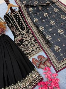 Ensemble Salwar Kameez pour femme, en fausse fourrure épaisse, avec dupatta et pantalon, séchage rapide, toutes saisons, Diwali - Product Image 6