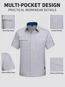 Men Short Sleeve Work Coverall Anti Static 100% Polyester Utility Uniform Button up Chest Pocket for Workshop Made Bangladesh - Product Image 4