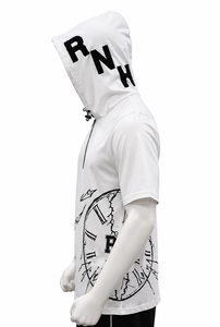 <b>Men's</b> Summer <b>Short</b> <b>Sleeve</b> <b>Hoodie</b> 100% Cotton Combed Cotton Half Zip Silk Screen Printed Hooded Casual Streetwear Custom Logo - Product Image 3