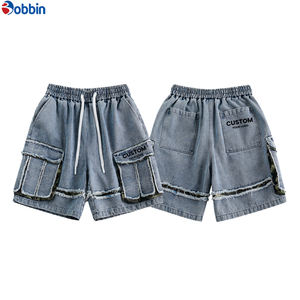 กางเกงยีนส์ขาสั้นคาร์โก้สไตล์ฮิปฮอปสตรีทแวร์สำหรับฤดูร้อน แบบสั่งทำพิเศษ 6 กระเป๋า ผ้าฝ้ายเนื้อแน่น เป็นมิตรกับสิ่งแวดล้อม แต่งดีเทลขาดๆ แบบตาข่าย - Product Image 3