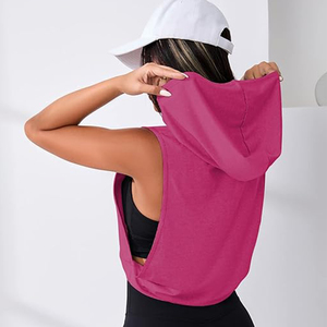 Women’s Fitness Crop Hoodie Sleeveless Lightweight Training <b>Top</b> for Gym Yoga Running - Product Image 6