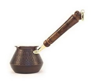 Increíble cafetera turca de cobre, forma redonda, diseño tradicional con mango de madera, percolador, utensilios para café y té - Product Image 5