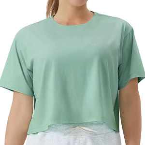 Women <b>Red</b> Oversized Boxy Fit T-<b>Shirt</b> Unique Plaid Pattern Breathable Summer Short Apparel Low MOQ Sale Front Logo T-<b>Shirts</b> - Product Image 2