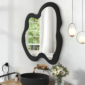 Miroir mural noir irrégulier moderne en verre, décoration intérieure, miroir d'appoint pour salle de bain, design style scène naturelle - Product Image 1