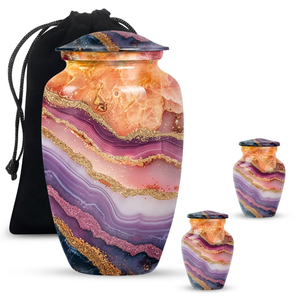 Urna Funeraria Personalizada con Patrón de Ágata para Adultos, con Detalles en Oro y Bolsa de Terciopelo - Product Image 3