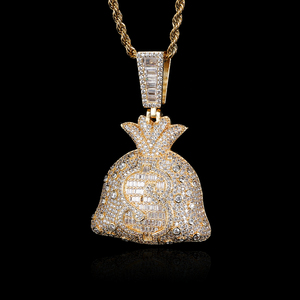 Collar con Colgante de Bolsa de Dinero de Plata 925 con Moissanita para Hombre, con Piedras Baguette y Símbolo de Dólar, Joyería de Lujo Estilo Urbano, Regalo - Product Image 3