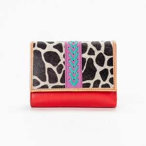 Unisex Genuine Cowhide fur Leather animal print Card Holder Malty Color <b>small</b> Zipper Closure <b>Wallet</b> with Patchwork Design - Product Image 1