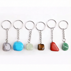 Latest Agate Tumble Stone Keychain / Key Holder / Key Ring Wholesale Natural Stones <b>Crystal</b> Crafts Reiki Rocks Minerals Keychain - Product Image 1
