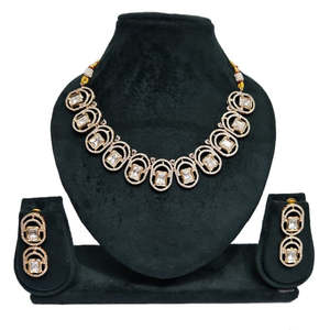 Parure collier plaqué or en cristal et pierre d'Autriche 12091287WH Parure de bijoux raffinés - Product Image 1