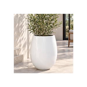 Custom Fiberglass <b>Flower</b> <b>Pot</b> With Stone Effect Surface, Elegant Pedestal Planter <b>For</b> Modern <b>Outdoor</b> And Patio Decoration - Product Image 1