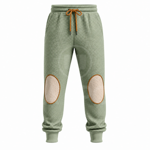 Ensemble de survêtement matelassé vert pour homme avec capuche et patchs marron, manches longues, tenue décontractée d'automne, pantalon uni avec cordon de serrage - Product Image 4
