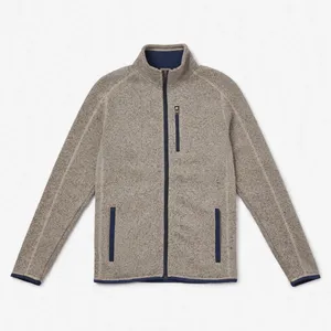Racbo Impex Men's Grey Knitted Fleece Jacket Full Zip Stand Collar Long Sleeve <b>Outdoor</b> 100% Polyester Solid - Product Image 1