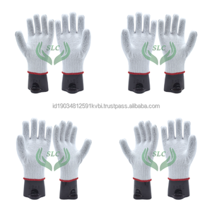 Guantes de Trabajo de Punto de Algodón Texturizado Antideslizantes con Puño Rojo y Muñequera Negra para Uso General - Product Image 2